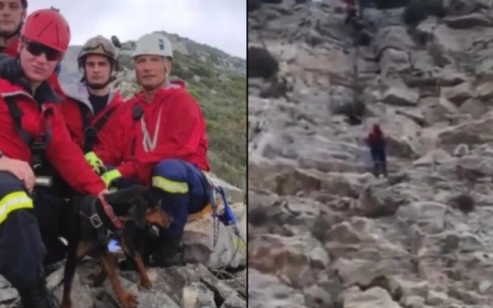 Συγκινητική διάσωση σκύλου από πυροσβέστες στο Ymittos Cliff>