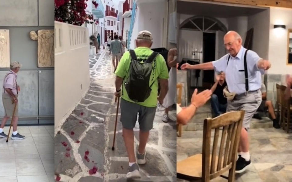 89χρονος Έλληνας γίνεται viral καθώς επισκέπτεται την Ελλάδα για πρώτη φορά>